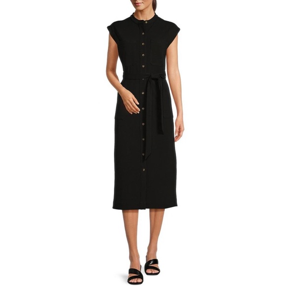 Gibson & Latimer
Knit Crepe Banded Collar Button Front Belted Midi Dress - Picture 1 of 10